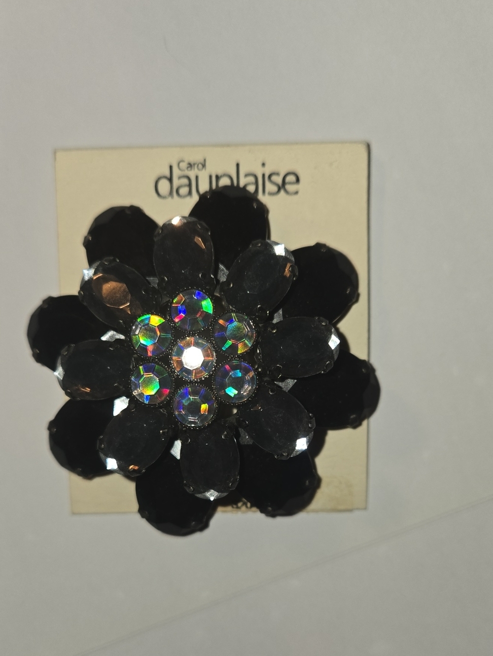 Brand New CAROL DAUPLAISE Black Crystal Floral Brooch